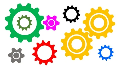 Animated video of multiple gears of various sizes and colors Stock Footage 231345444