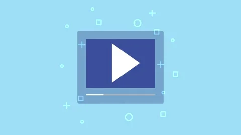 Animated video player interface icon with loading progress bar on light blu.. Видео 338423518