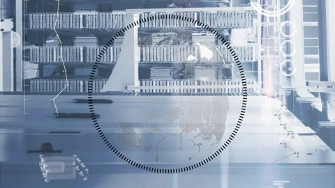 Animated video showcases data processing in tech and server rooms for global Stock Footage 312761503