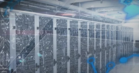 Animated video showcases a vast network of servers for data processing. Video stock 330478679