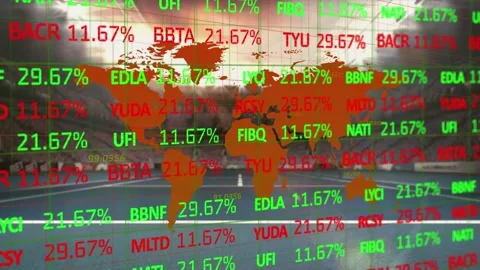 Animated video showcases word map over financial data processing Stock Footage 330590883