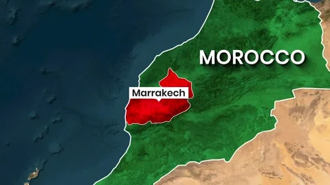 Animated video showing an animated map of Morocco with Marrakech highlighted Stock Footage 343115099