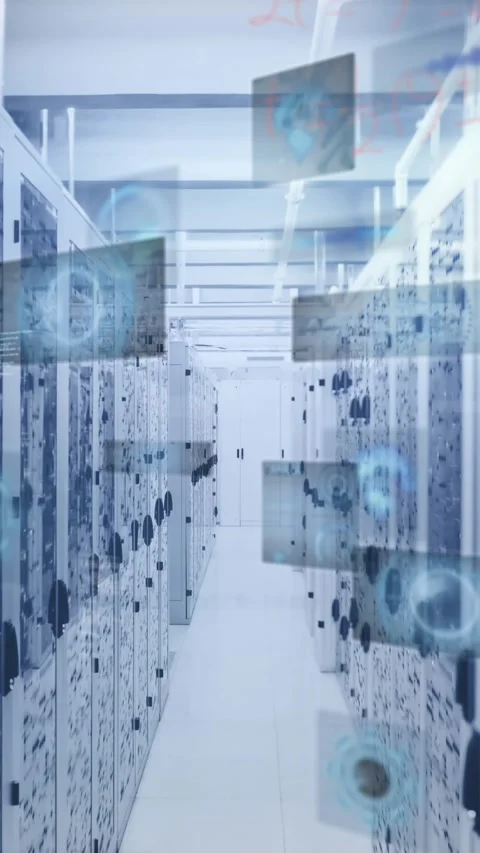 Animated video shows data processing and math problems on servers. Stock Footage 320288874