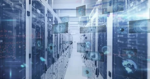 Animated video shows data processing and math problems on servers. Stock Footage 327964833
