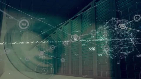 Animated video shows global data processing on a network of servers with Stock Footage 330287952