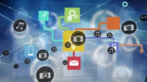Animated video shows rising arrows and numbers over a cube with tech background. Stock Footage 328651553