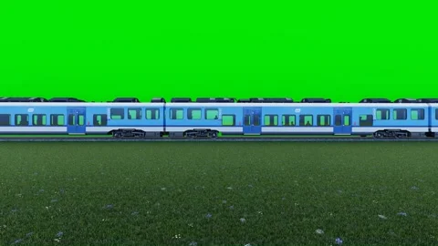 Animated video of a train running against a backdrop of grass and a green sc Видео 231955401