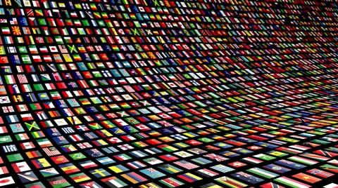 Animated video wall with flags of many nations. Loop-able Video stock 57364333