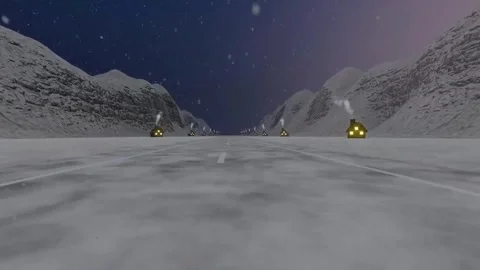 Animated view of highway with snow falling on christmas eve Stock Footage 293539313