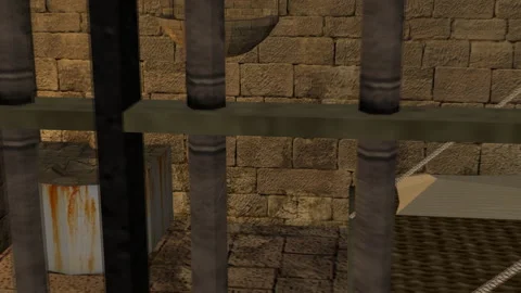 Animated View Inside Run-Down Jail Cell Video stock 147059097