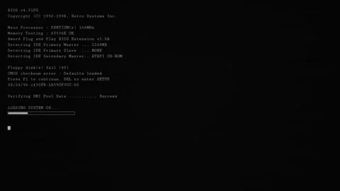 Animated vintage computer reboot with black background Stock Footage 346566415