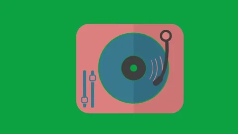 Animated vinyl record player turntable spinning on green screen background loop Stock Footage 331643512