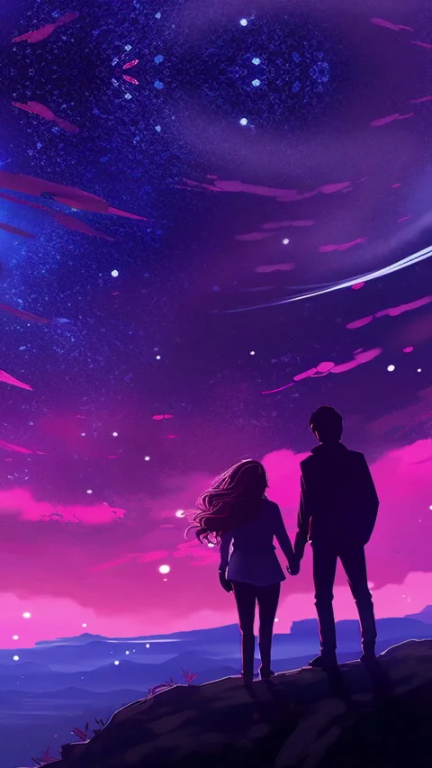 Animated virtual couple in love on backgrounds Landscape Stock Footage 264272582