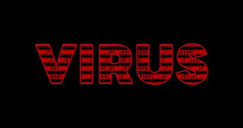 Animated "VIRUS " Word With Red Binary Code on Black Background Stock Footage 248150932