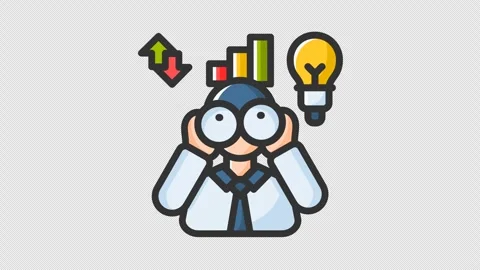 Animated vision with man holds magnifying glass, light bulb above head Stock Footage 265530191