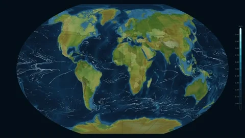Animated visualization of global ocean currents on a detailed world map with Video stock 344921388