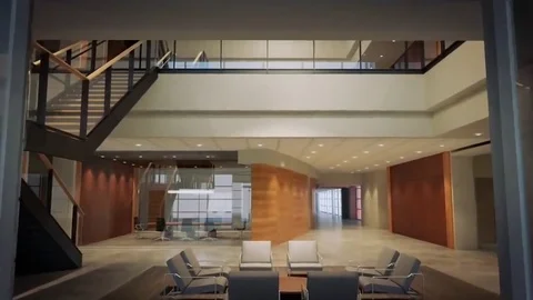 Animated visualization of the interior of a modern office building. Vídeos de archivo 74837543