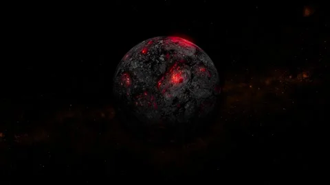 Animated volcanoes of the abstract planet surface with starry sky backgroun.. Stock Footage 259765174