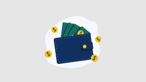 Animated Wallet with Cash and Floating Dollar Coins - Transparent Stock Footage 343638677