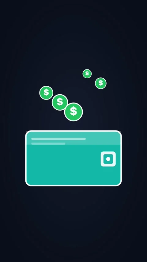 Animated wallet icon with floating coins, vertical 9:16 seamless loop HD motion Stock Footage 345162444