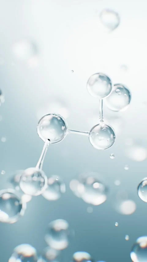 Animated water molecule structure gently floating and rotating in clean flu.. 스톡 동영상 327109261