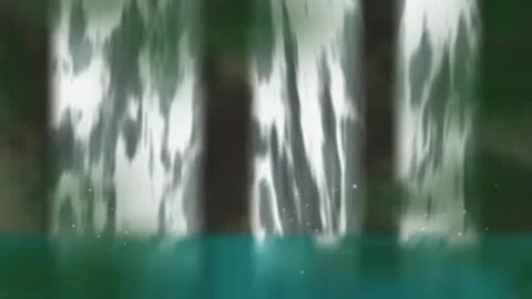Animated Waterfall Flowing into Green Pool with Rising Particles Stock-Footage 347963927