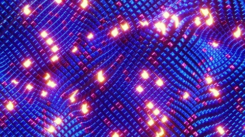 Animated wave moving structure of blue cubes with glare and radiance. Infinitely Stock Footage 183909950