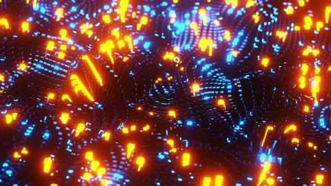 Animated wave moving structure of blue cubes with glare and radiance. Infinitely Stock Footage 206986372