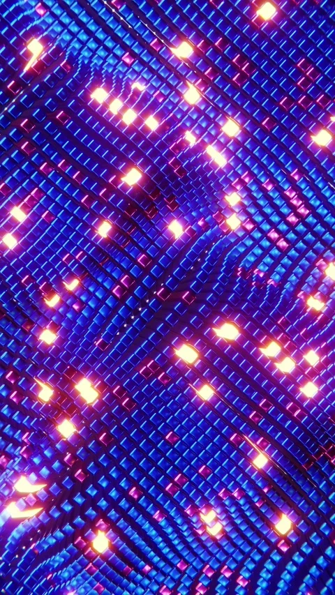 Animated wave moving structure of blue cubes with glare and radiance. Verti.. Stock Footage 226369531