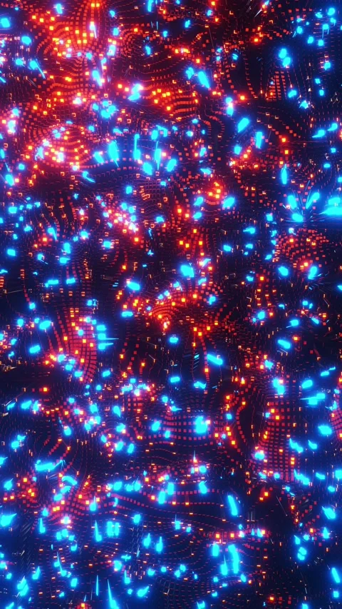 Animated wave moving structure of blue cubes with glare and radiance. Verti.. Stock Footage 226371288