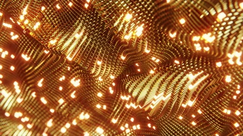 Animated wave moving structure of gold cubes with glare and radiance. Infinitely Video stock 183908809