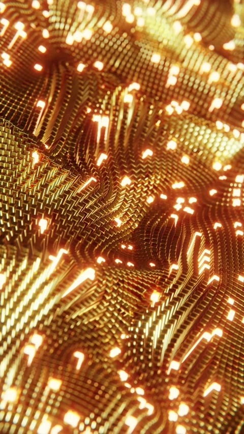 Animated wave moving structure of gold cubes with glare and radiance. Verti.. Stock Footage 228025752