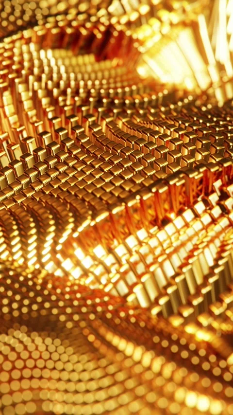Animated wave moving structure of gold cubes. Vertical looped video Stock Footage 229459777