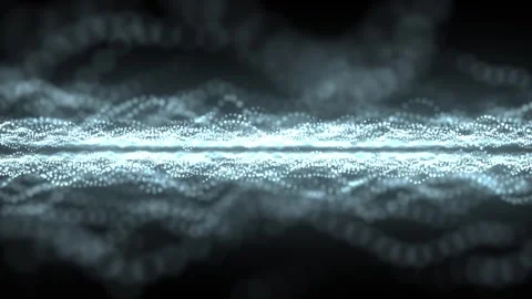 An animated wave of particles divided into two halves of a white-blue color Stock Footage 308107000