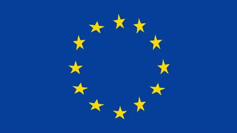 Animated Wavy EU Flag Loop Background in Blue and Yellow Tones Stock Footage 204005340