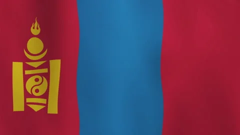 Animated Wavy Flag of Mongolia Loop Background in Red Blue and Gold Tones Stock Footage 307616554