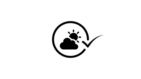 Animated weather icon shows sun behind cloud with checkmark inside circle m.. Stock Footage 346497176