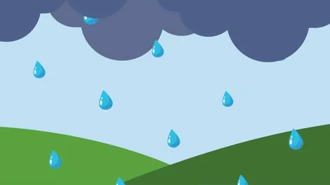 Animated weather scene featuring rainfall falling from dark storm clouds on.. Stock Footage 339267506