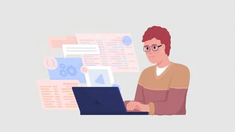 Animated web developer character Stock Footage 212454716