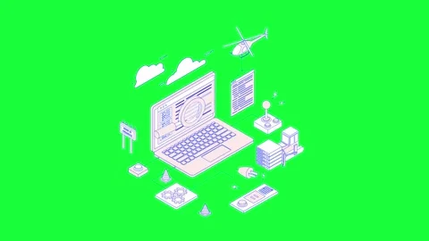 Animated Website Building icon background logo symbol, social media green screen Vídeos de archivo 245640210