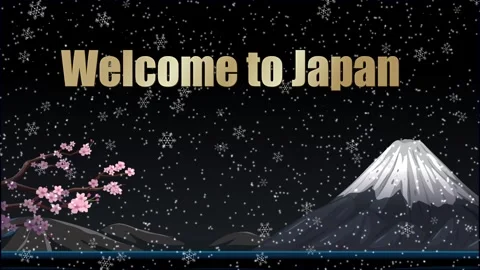 Animated Welcome to Japan Text with Mount Fuji and Falling Snow Stock Footage 333160507
