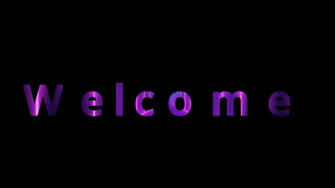 Animated welcome text displaying repeating words with glowing purple metallic Видео 344714148