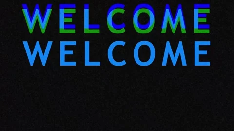 Animated welcome text in warm orange and cool blue colors for event opening.. Video stock 343412324