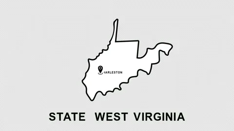 Animated West Virginia State with pointer in city Charleston. Alpha channel. Stock Footage 170202078