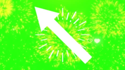 Animated white arrows pointing up on green background with fireworks Stock Footage 337523598