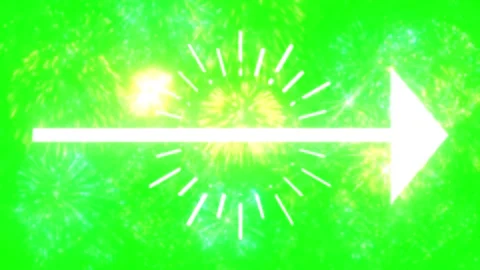 Animated white arrows pointing right on green background with fireworks Stock Footage 337523589