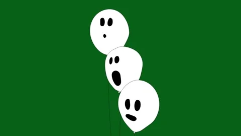 Animated White Balloons with Scary Faces Floating Green Screen Loop Stock Footage 319405337