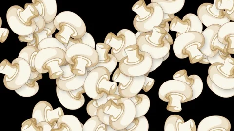 Animated White Button Mushrooms Falling Continuously Against Stock Footage 339379710