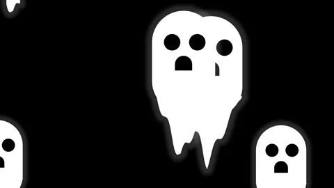 Animated white cartoon ghosts float upward on a black background Stock Footage 314894524