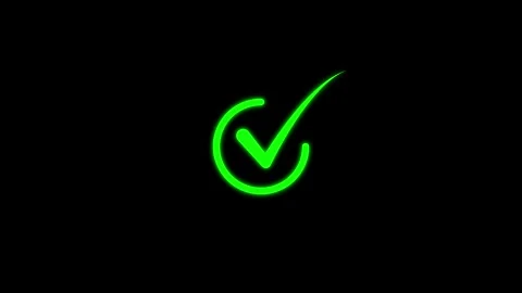 Animated white check mark icon in green circle 4k animated on a black backg.. Video stock 330394375